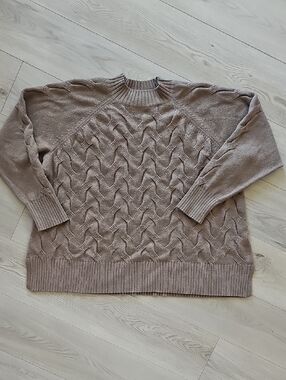 Ulla Popken Merino Wool Cashmere Wavy Cable Knit Pullover Mockneck Sz 28